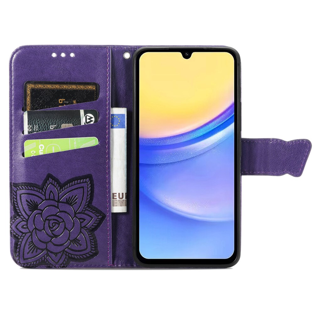  Samsung Galaxy A15 5G Fodral Big Butterfly Mörk Lila