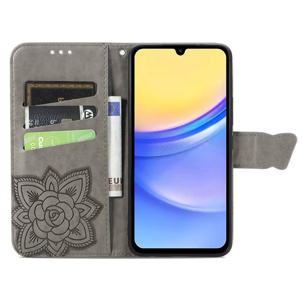  Samsung Galaxy A15 5G Fodral Big Butterfly Grå