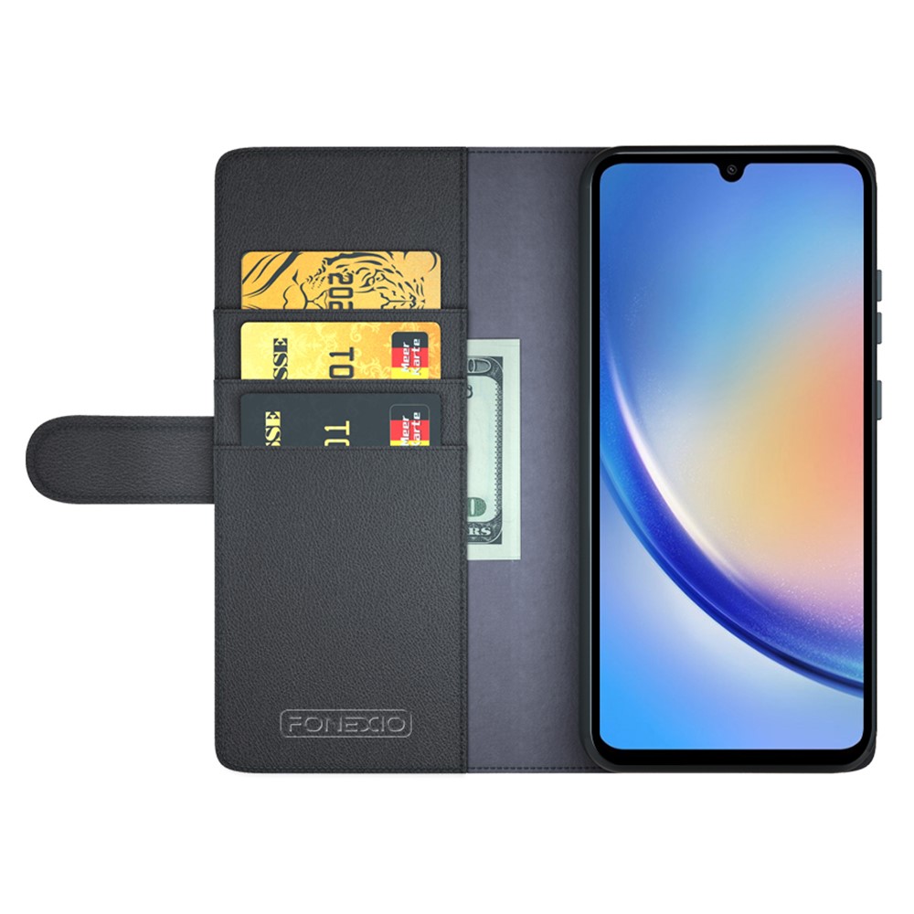  Samsung Galaxy A35 5G Fodral Premium Äkta Läder Svart