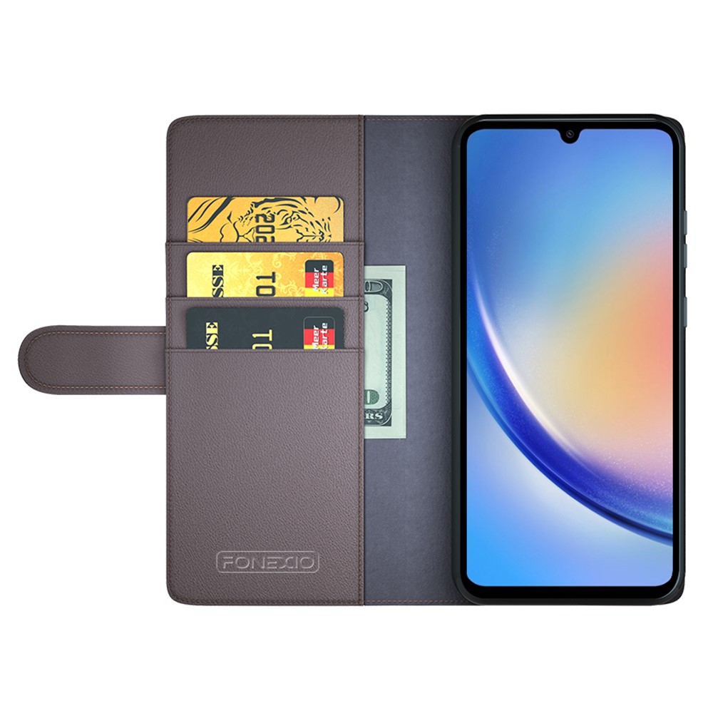  Samsung Galaxy A35 5G Fodral Premium Äkta Läder Brun