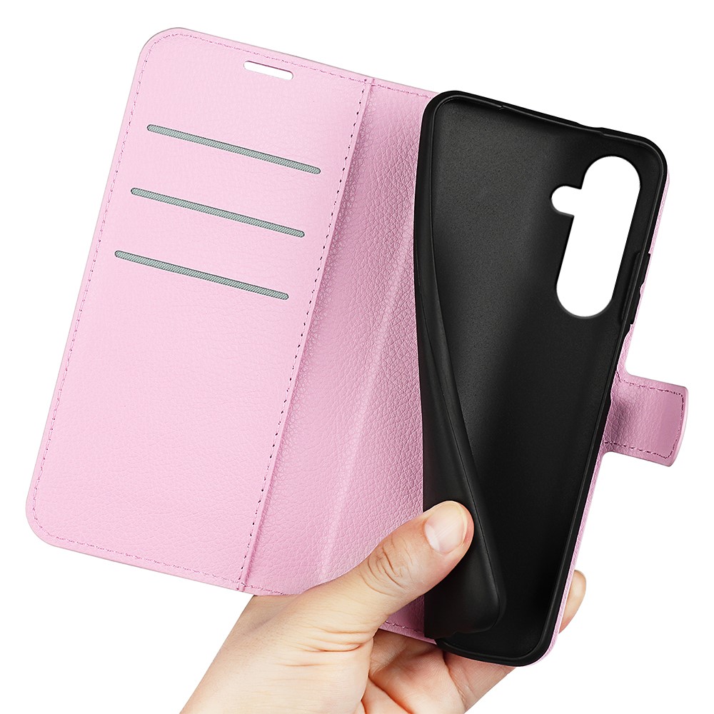  Samsung Galaxy A35 5G Fodral Läder Litchi Ljus Rosa