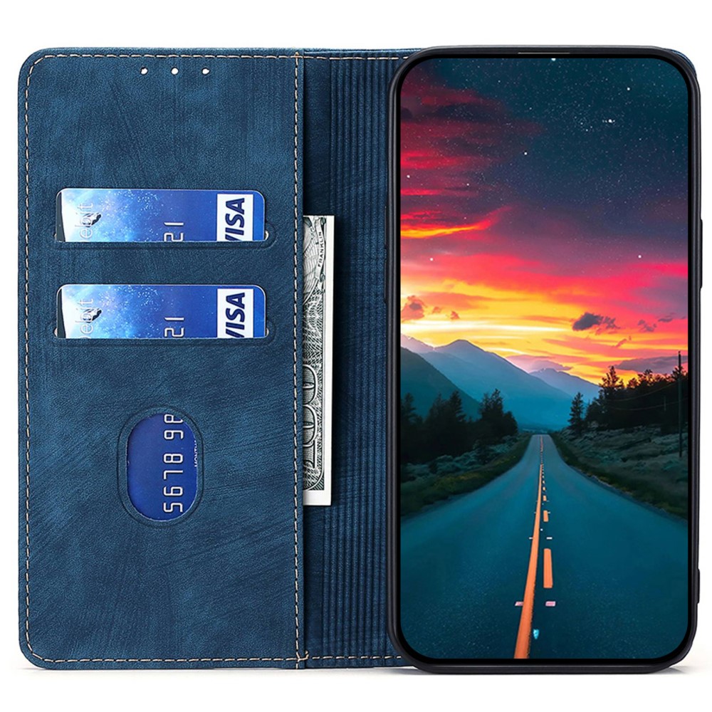  Samsung Galaxy A15 4G/5G Fodral Retro RFID Läder Blå