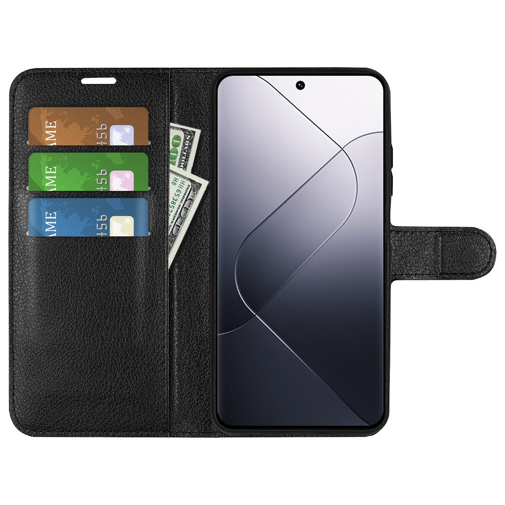  Xiaomi 14 Fodral Litchi Läder Svart