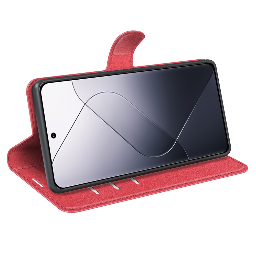  Xiaomi 14 Fodral Litchi Läder Röd