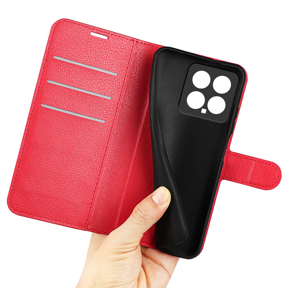  Xiaomi 14 Fodral Litchi Läder Röd