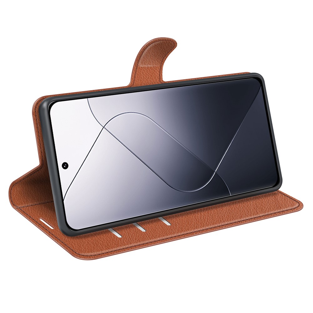  Xiaomi 14 Fodral Litchi Läder Brun