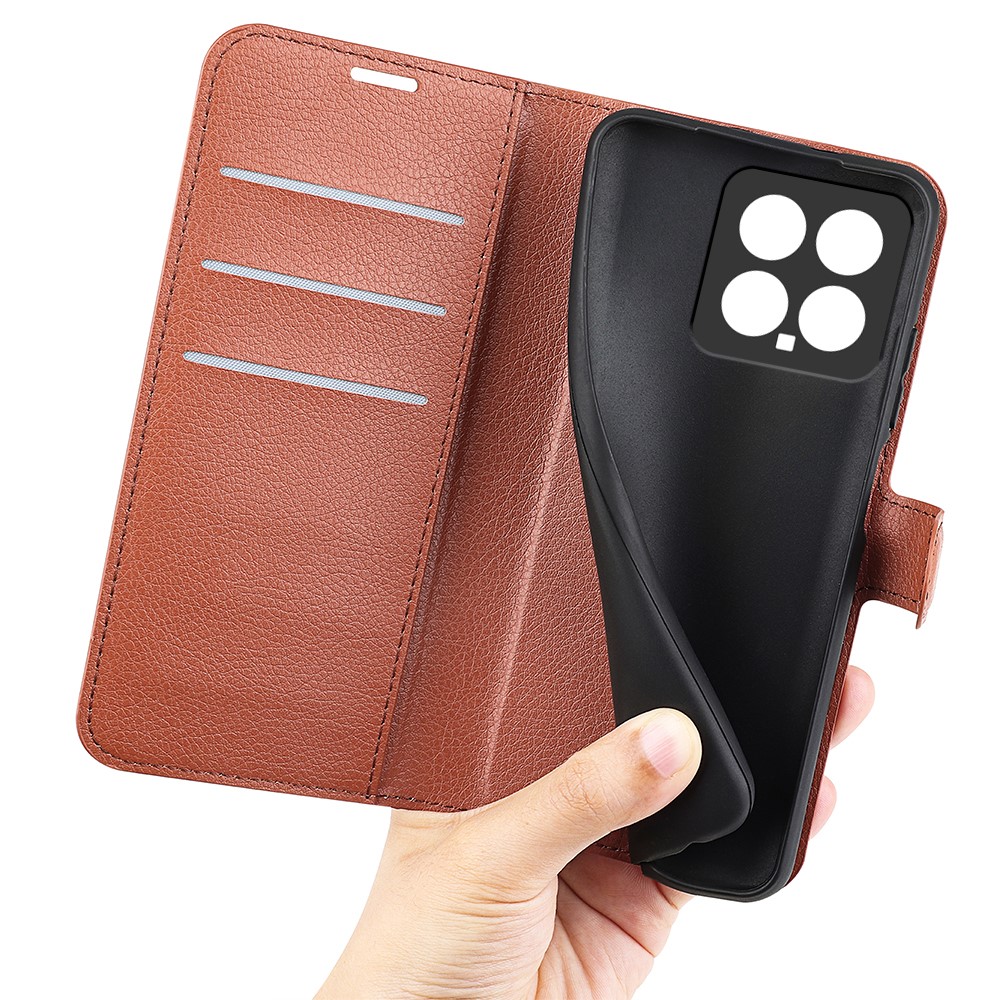  Xiaomi 14 Fodral Litchi Läder Brun