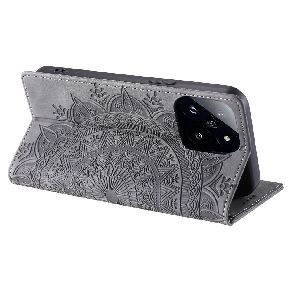  Xiaomi 14 Fodral Mandala Flip Läder Grå