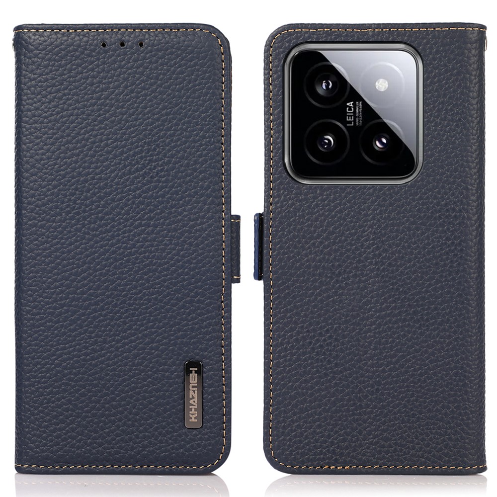 KHAZNEH KHAZNEH Xiaomi 14 Ultra Fodral RFID Litchi Äkta Läder Blå