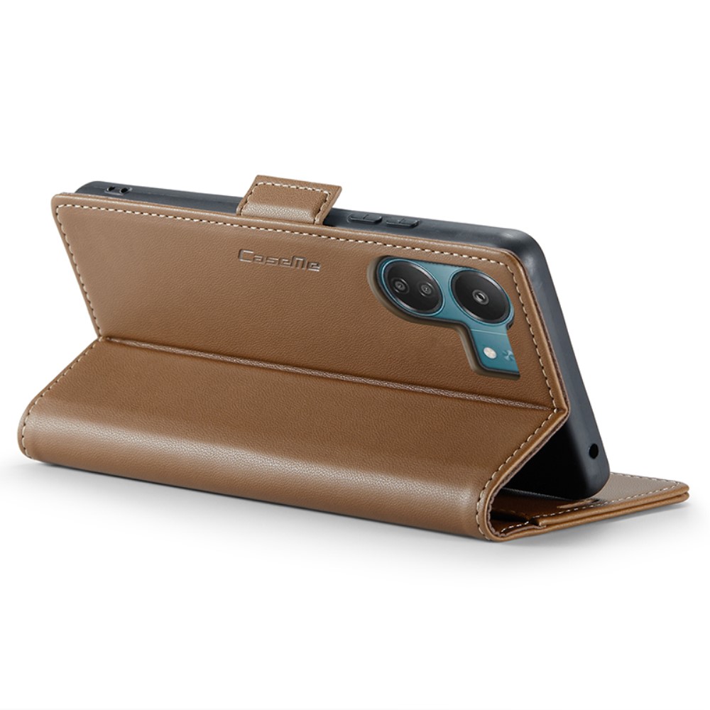 CASEME CASEME Xiaomi Redmi 13C 4G Fodral RFID Litchi Läder Brun