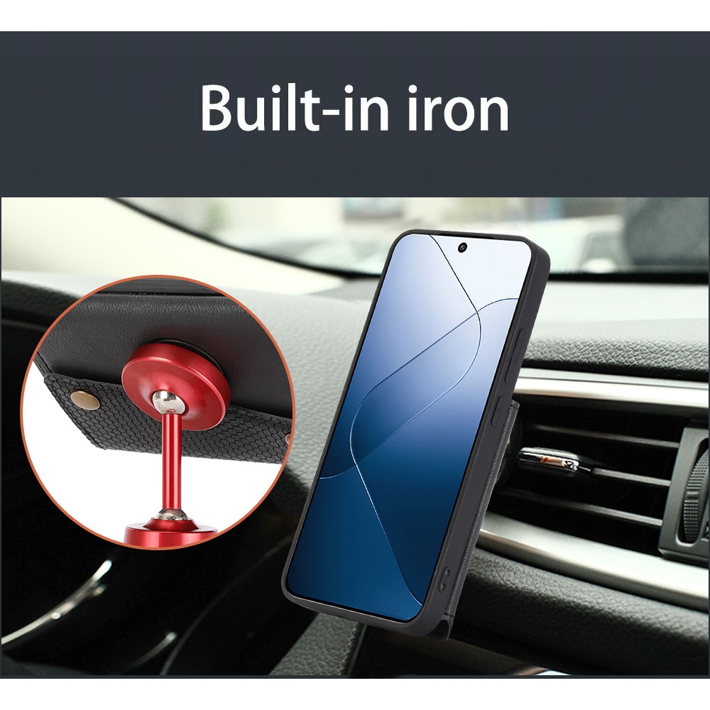  Xiaomi 14 Skal Läder Med Kortfack Och Magnet Svart