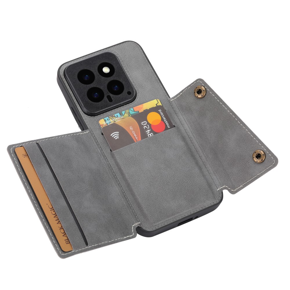  Xiaomi 14 Skal Läder Med Kortfack Och Magnet Grå