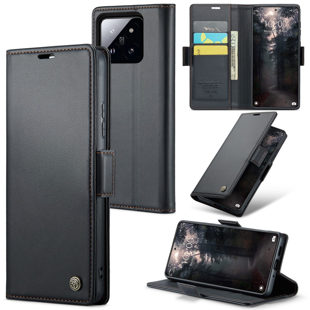 CASEME CASEME Xiaomi 14 Fodral RFID Litchi Läder Svart