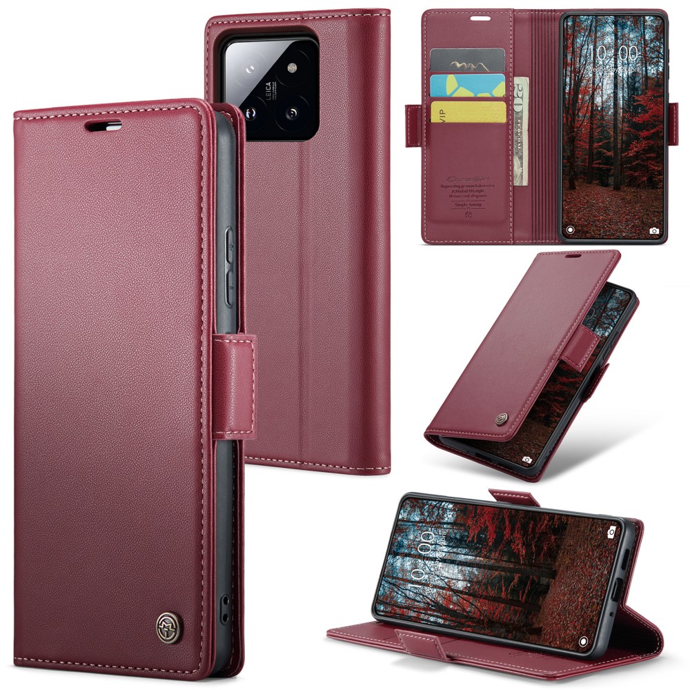 CASEME CASEME Xiaomi 14 Fodral RFID Litchi Läder Röd