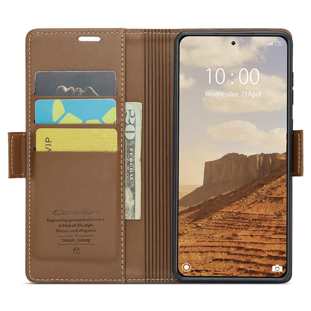 CASEME CASEME Xiaomi 14 Fodral RFID Litchi Läder Brun