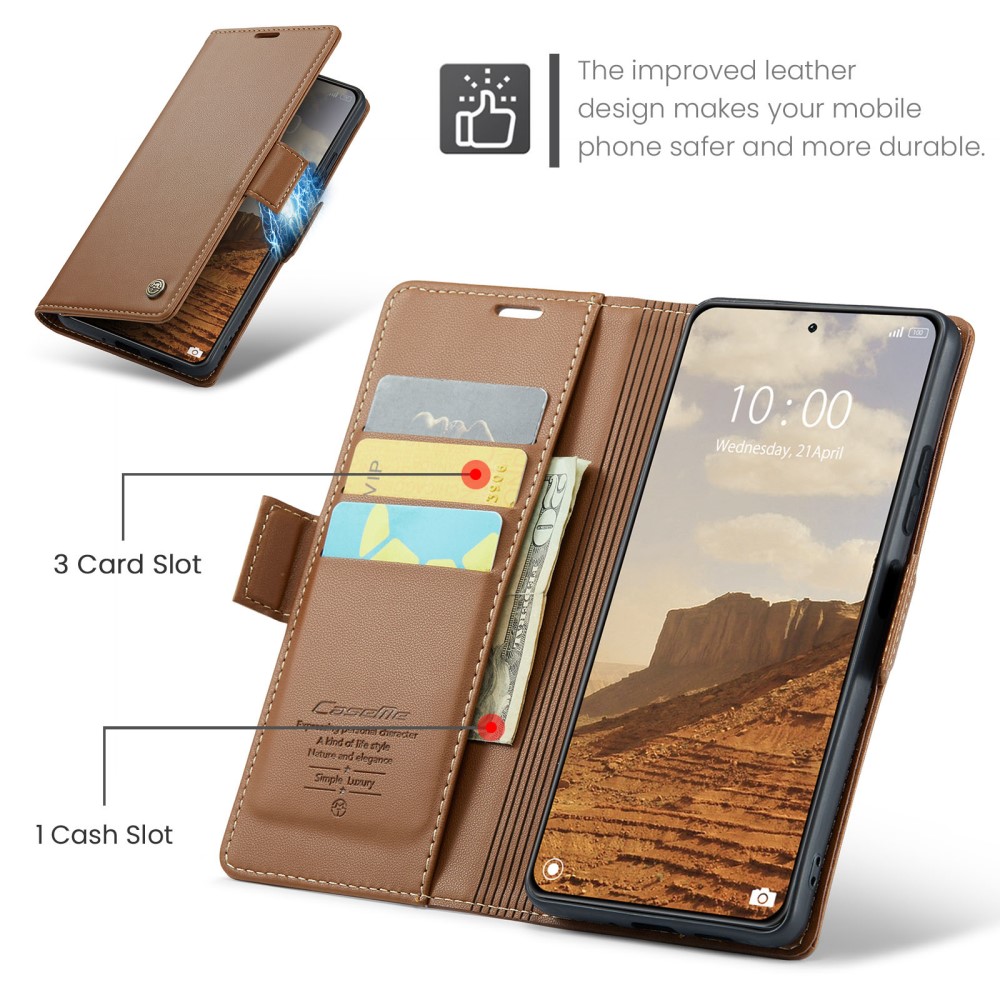 CASEME CASEME Xiaomi 14 Fodral RFID Litchi Läder Brun