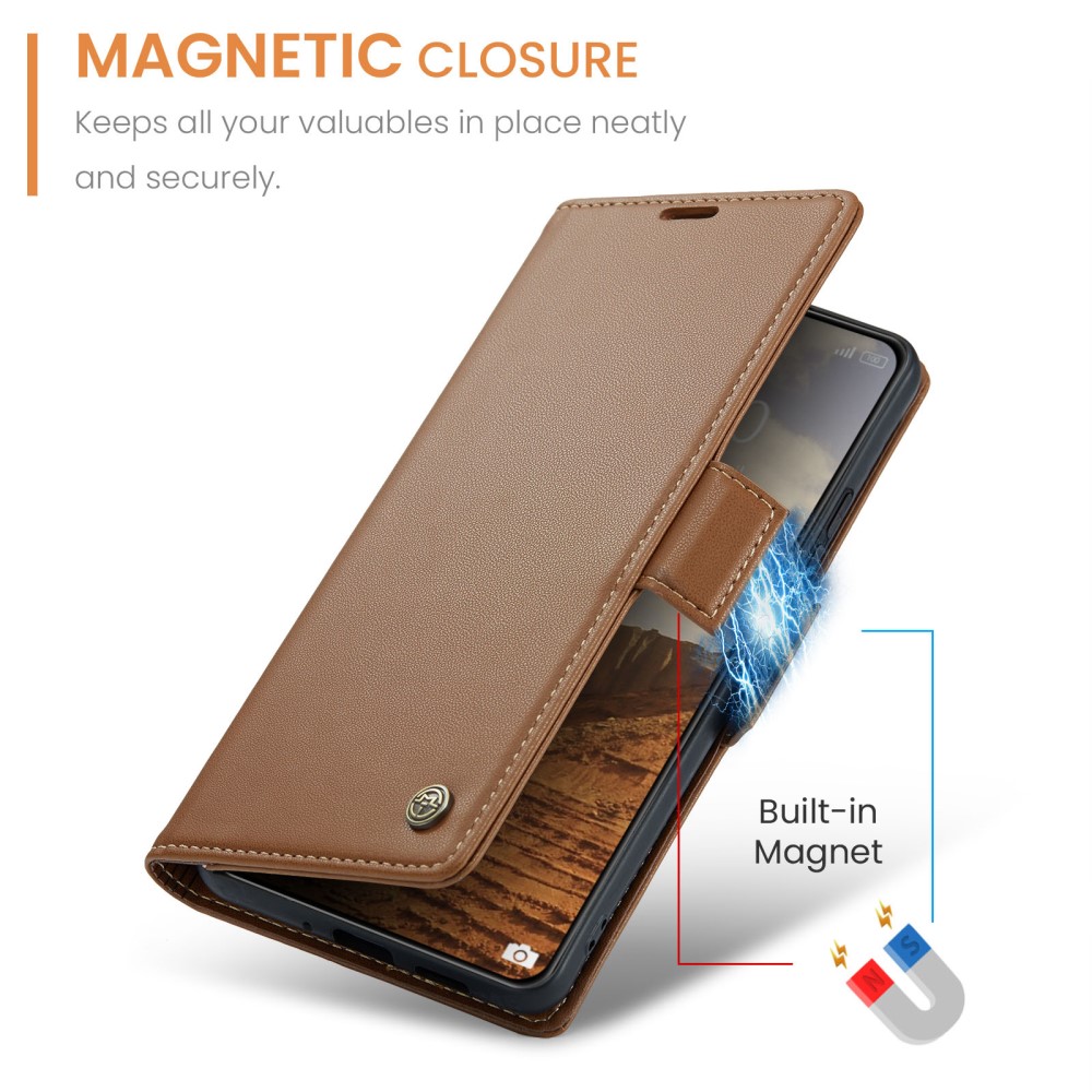 CASEME CASEME Xiaomi 14 Fodral RFID Litchi Läder Brun