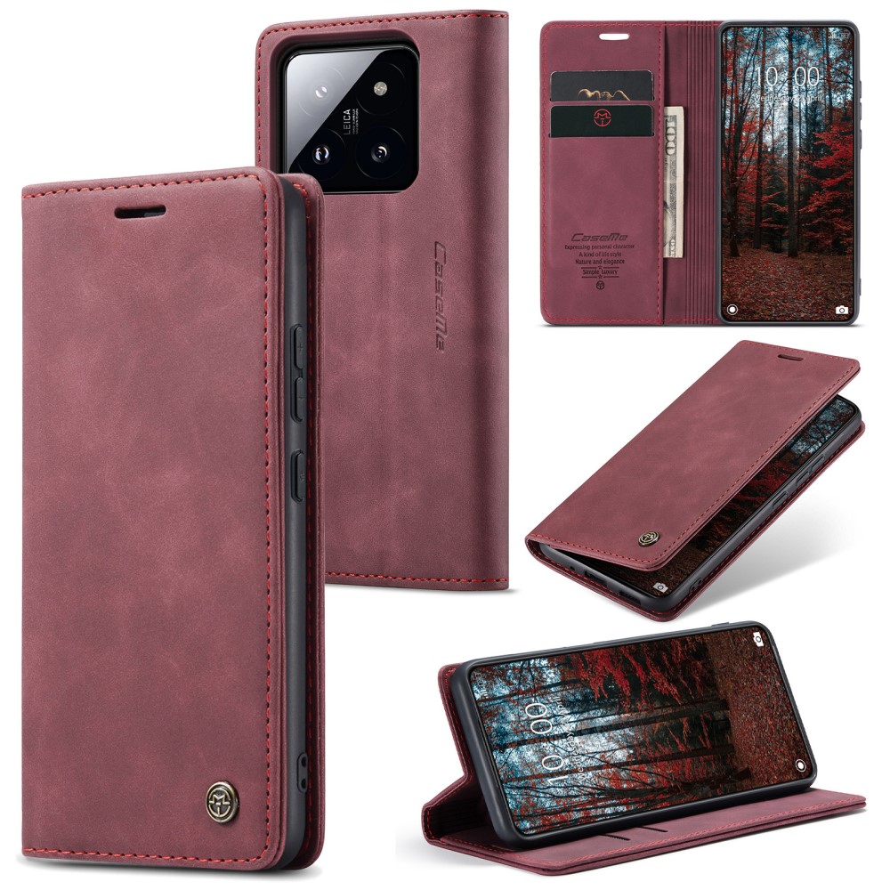 CASEME CASEME Xiaomi 14 Fodral Flip Läder Röd
