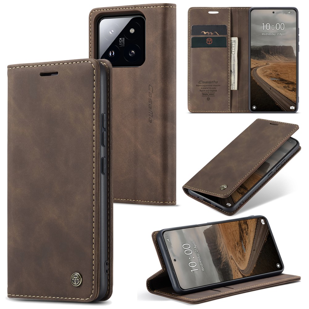 CASEME CASEME Xiaomi 14 Fodral Flip Läder Brun