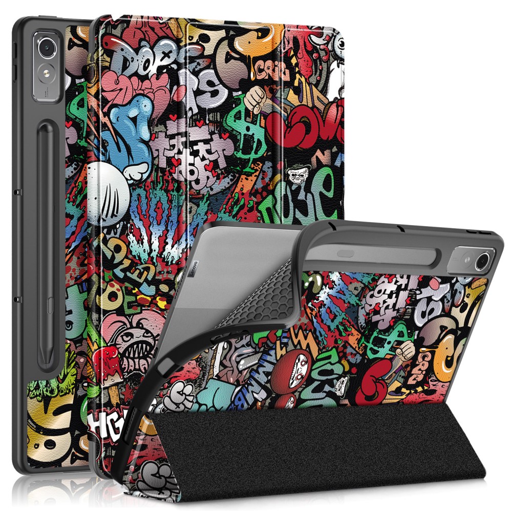  Lenovo Tab P12 Fodral Tri-Fold Läder Graffiti