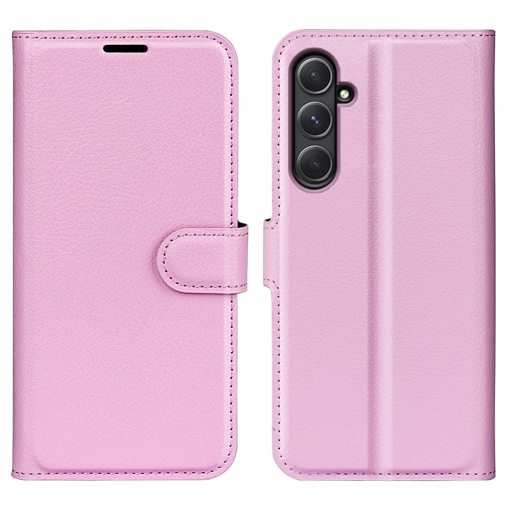  Samsung Galaxy A55 5G Fodral Litchi Läder Ljus Rosa