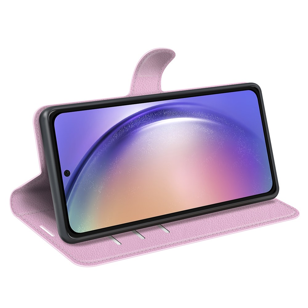  Samsung Galaxy A55 5G Fodral Litchi Läder Ljus Rosa