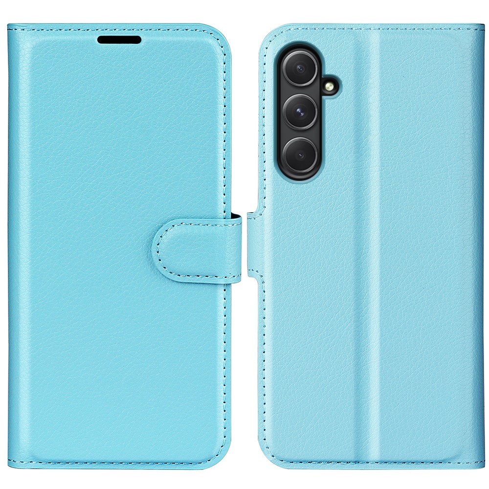  Samsung Galaxy A55 5G Fodral Litchi Läder Ljus Blå