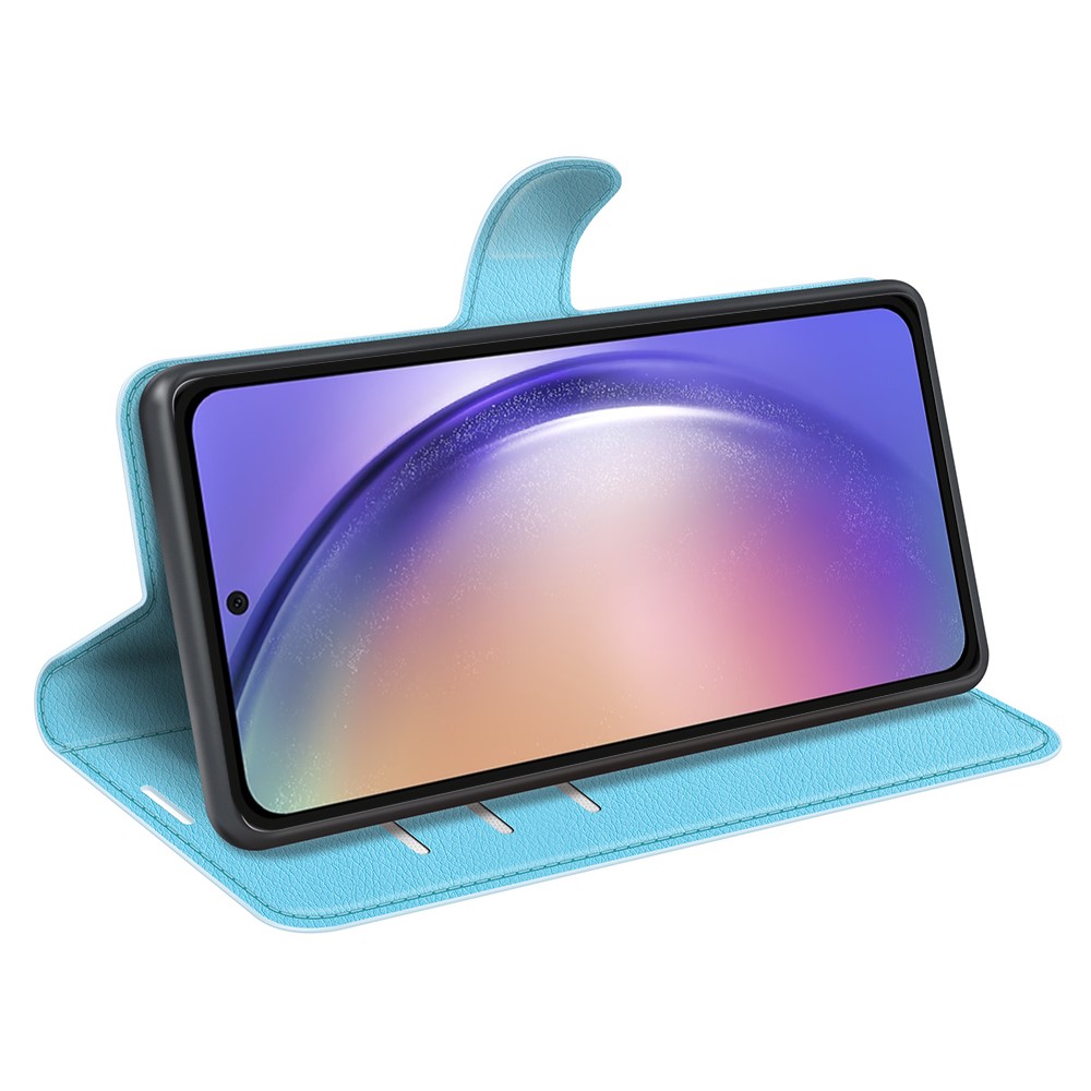  Samsung Galaxy A55 5G Fodral Litchi Läder Ljus Blå