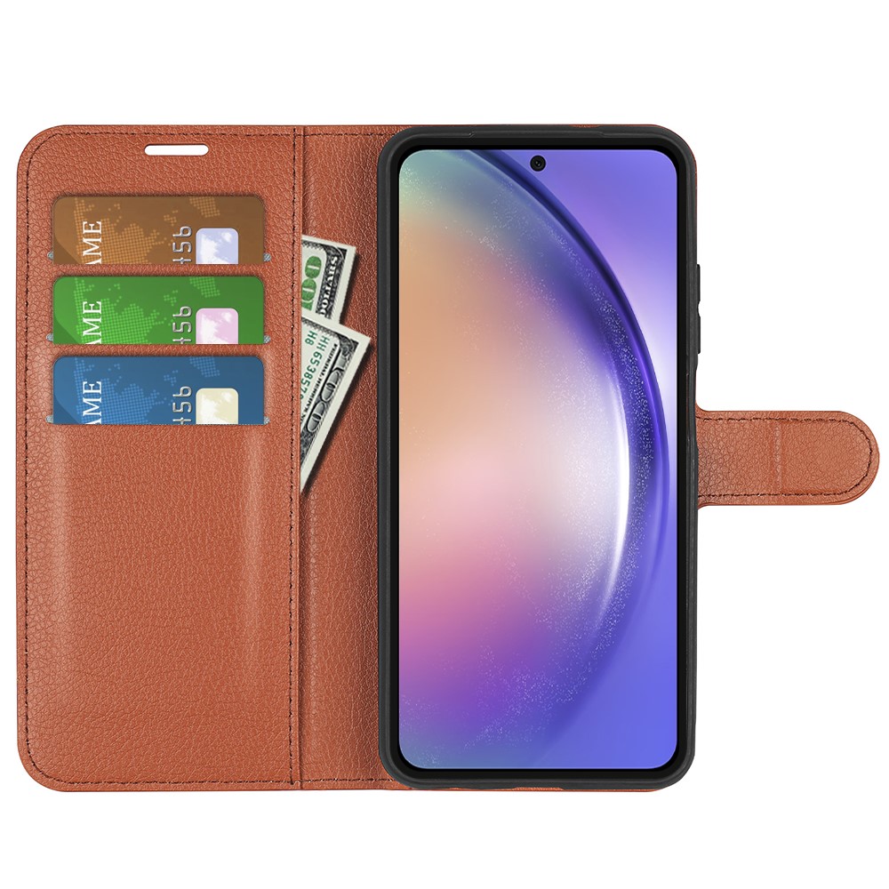  Samsung Galaxy A55 5G Fodral Litchi Läder Brun
