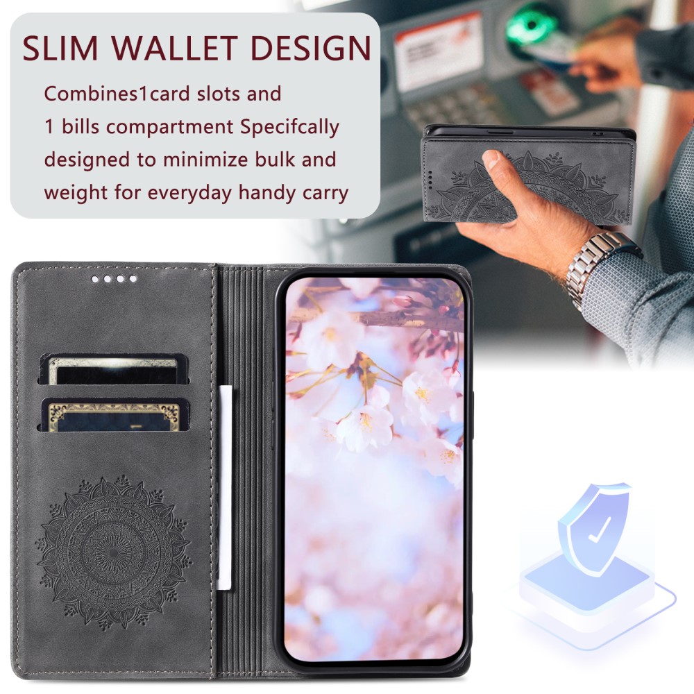  Samsung Galaxy A55 5G Fodral Mandala Flip Läder Grå