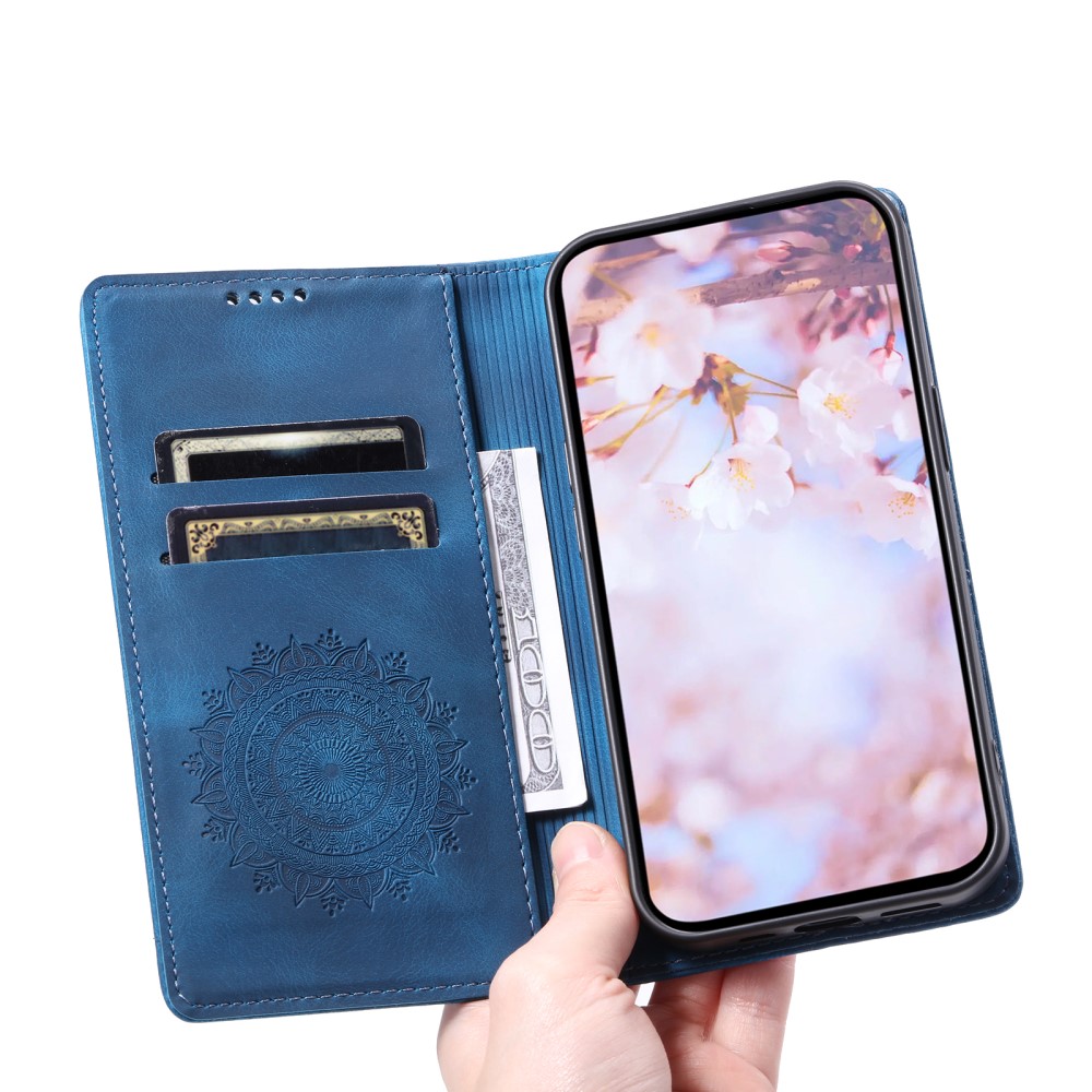  Samsung Galaxy A55 5G Fodral Mandala Flip Läder Blå