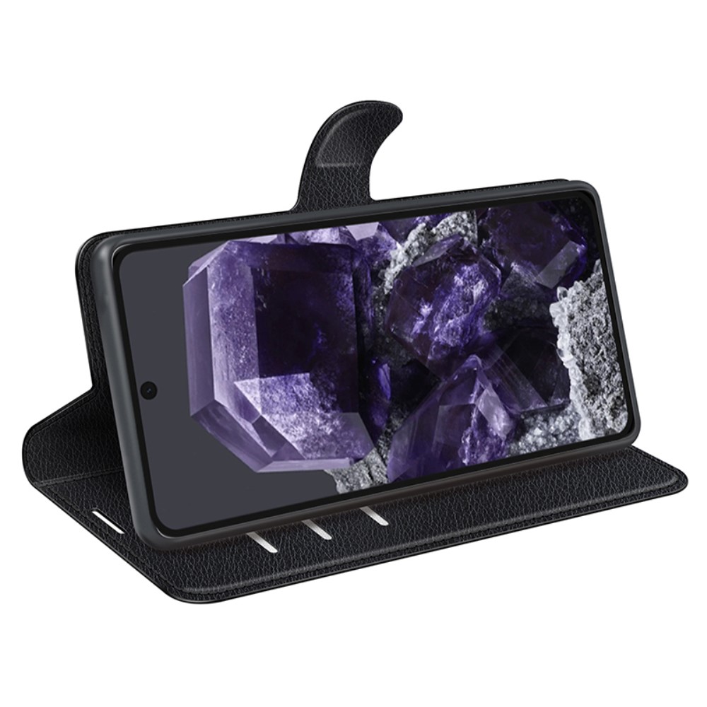  Google Pixel 8A Litchi Läder Fodral Svart