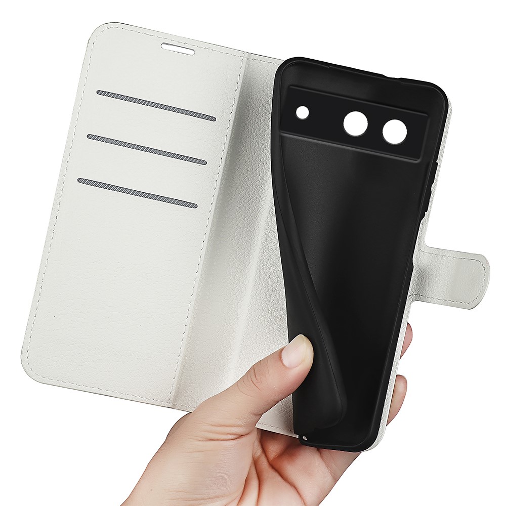  Google Pixel 8A Litchi Läder Fodral Vit