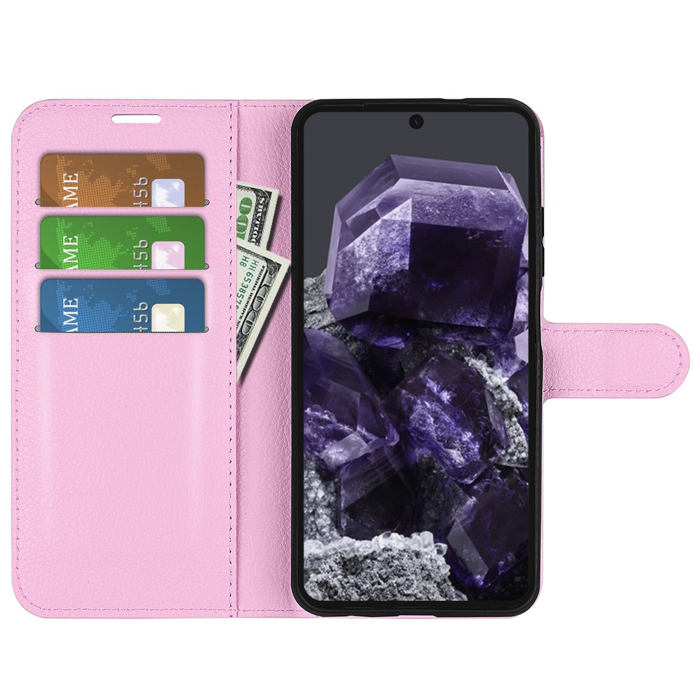  Google Pixel 8A Litchi Läder Fodral Ljus Rosa