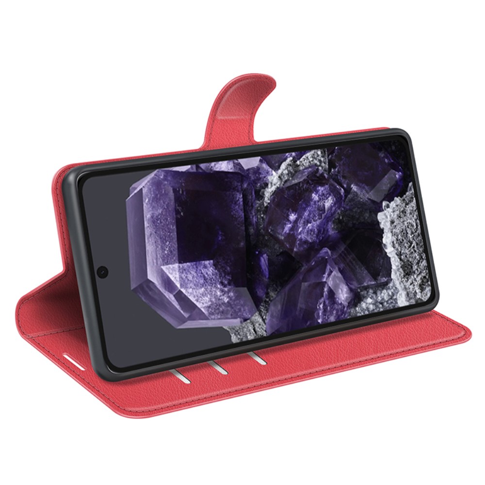  Google Pixel 8A Litchi Läder Fodral Röd