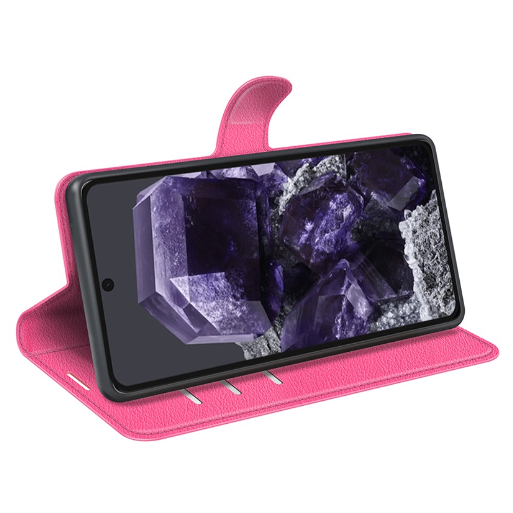 Google Pixel 8A Litchi Läder Fodral Rosa