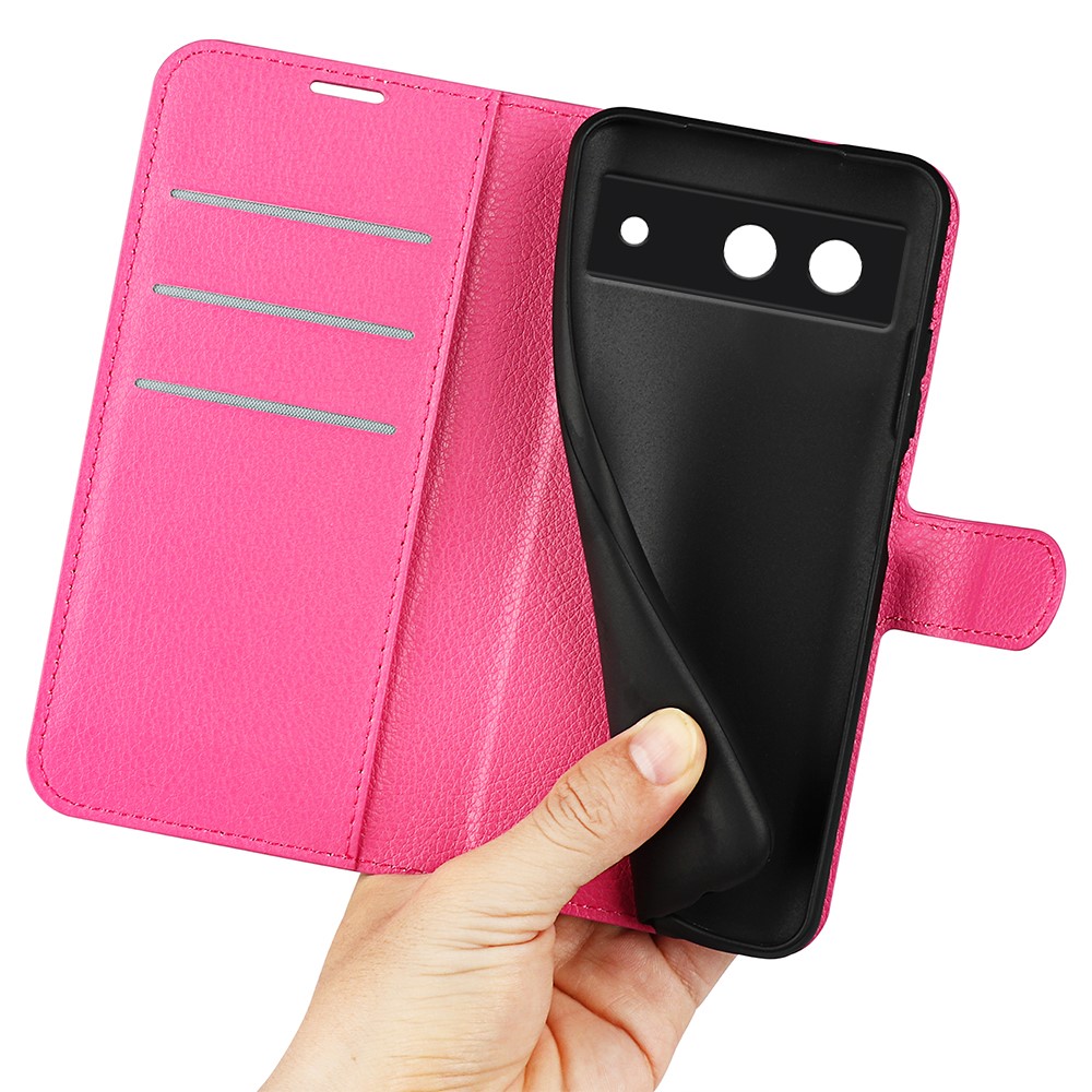  Google Pixel 8A Litchi Läder Fodral Rosa