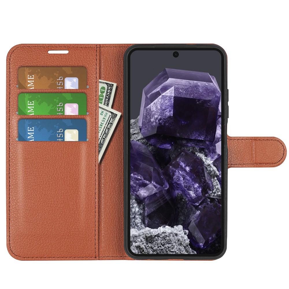  Google Pixel 8A Litchi Läder Fodral Brun