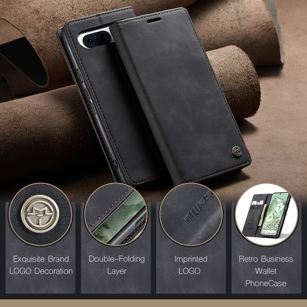 CASEME CASEME Google Pixel 8A Fodral Flip Retro Läder Svart