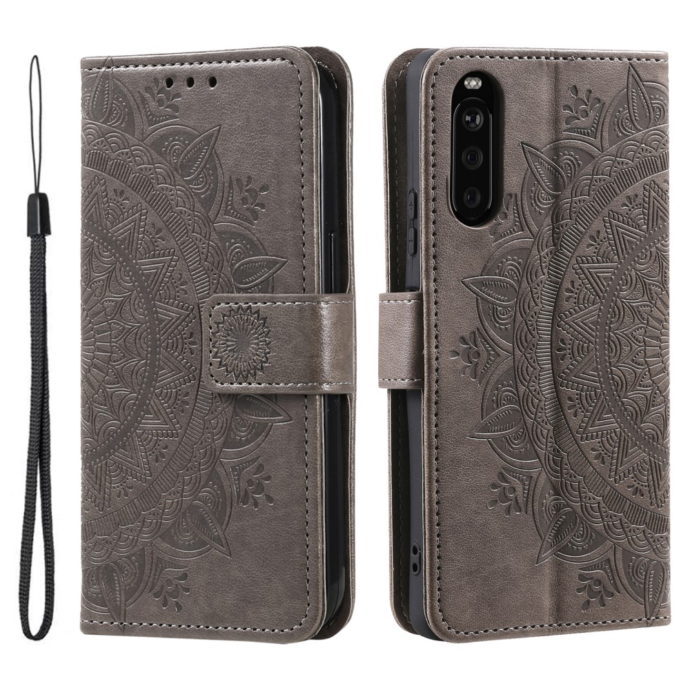  Sony Xperia 10 VI Mandala Läder Fodral Grå