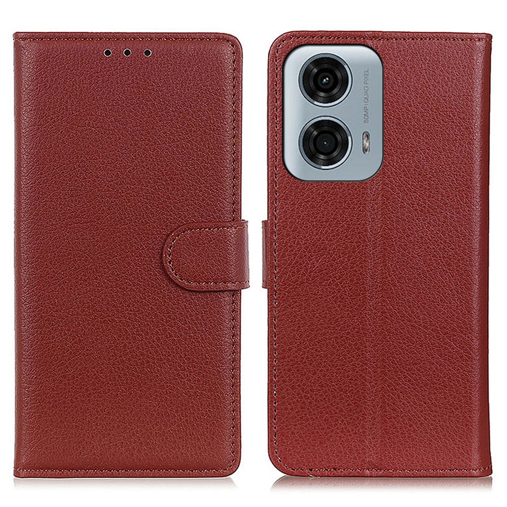  Motorola Moto G04 4G/G24 4G Litchi Läder Fodral Brun