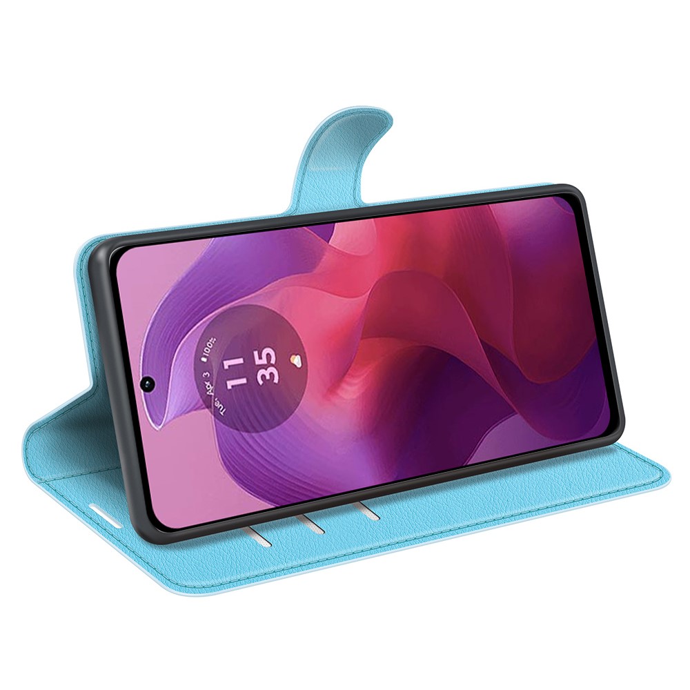  Motorola Moto G04 4G/G24 4G Fodral Litchi Läder Ljus Blå