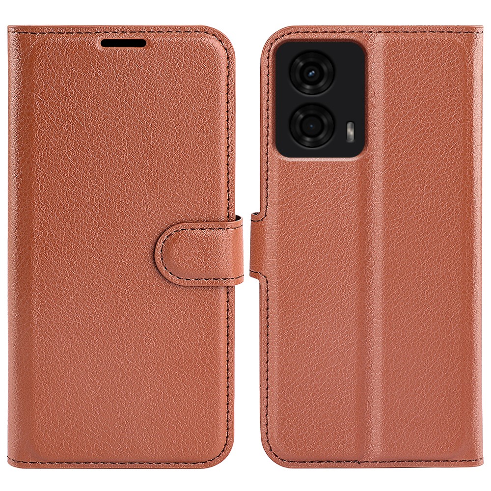  Motorola Moto G04 4G/G24 4G Fodral Litchi Läder Brun