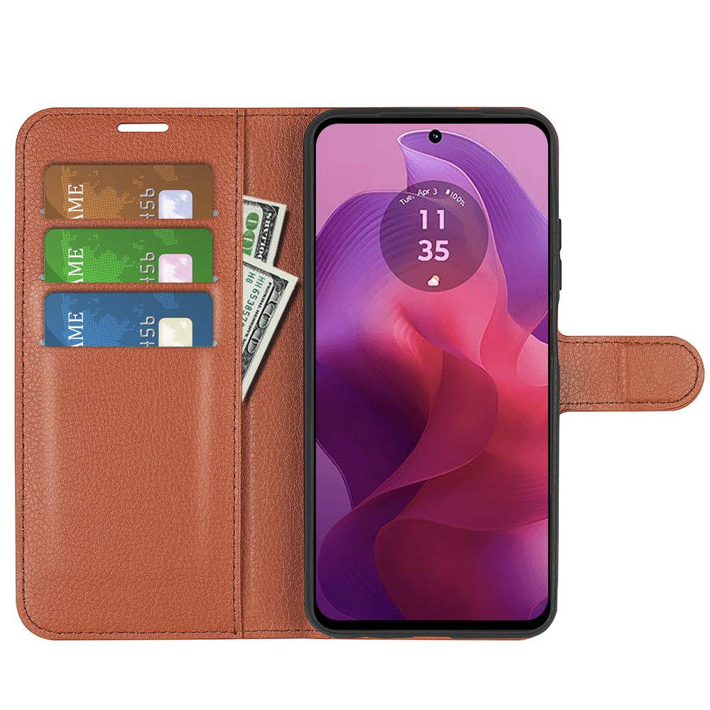  Motorola Moto G04 4G/G24 4G Fodral Litchi Läder Brun