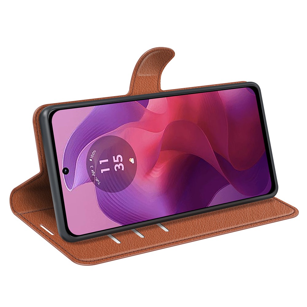  Motorola Moto G04 4G/G24 4G Fodral Litchi Läder Brun