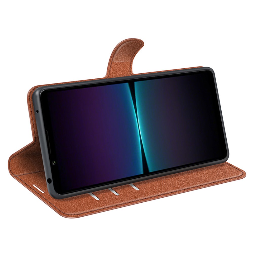  Sony Xperia 1 VI Fodral Litchi Läder Brun