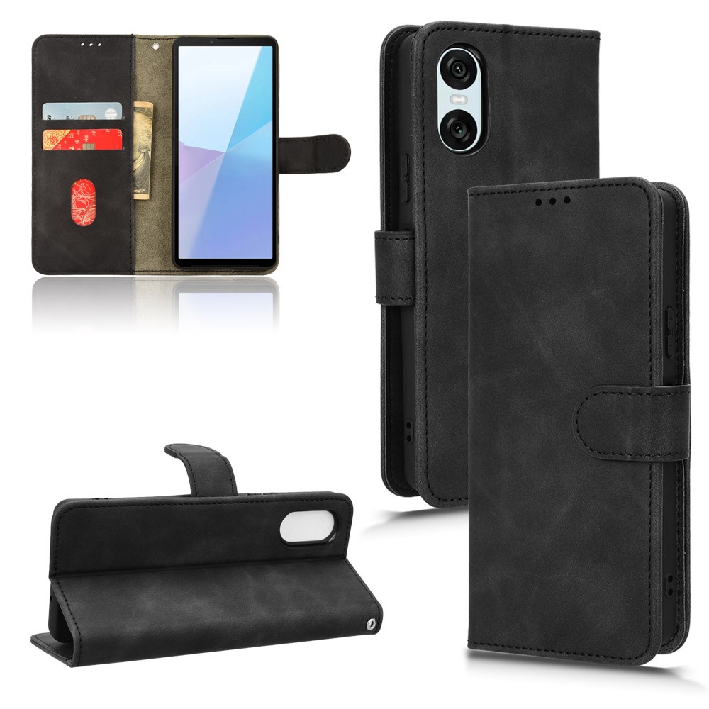  Sony Xperia 10 VI Fodral Skin Touch Läder Fodral Svart