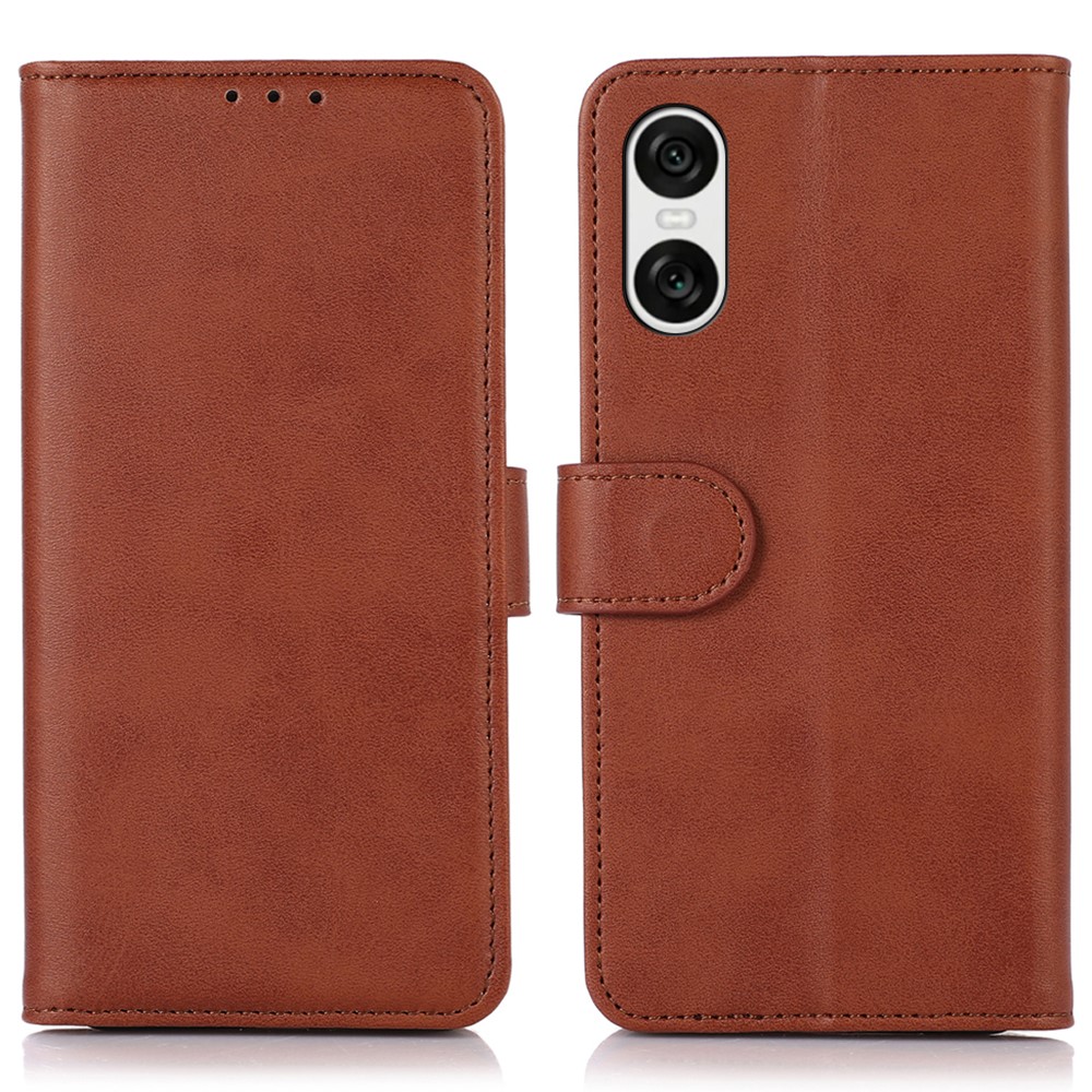  Sony Xperia 10 VI Läder Fodral Läder Solid Brun