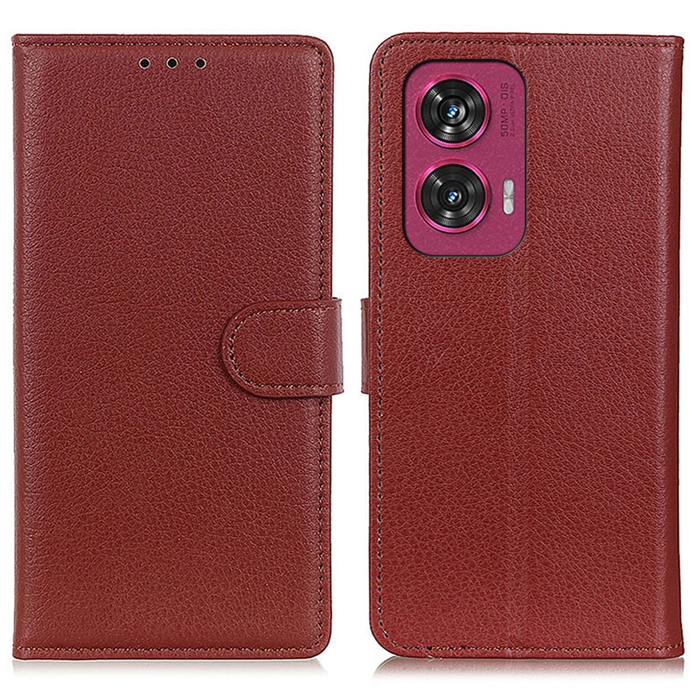 Motorola Edge 50 Fusion 5G Litchi Läder Fodral Brun