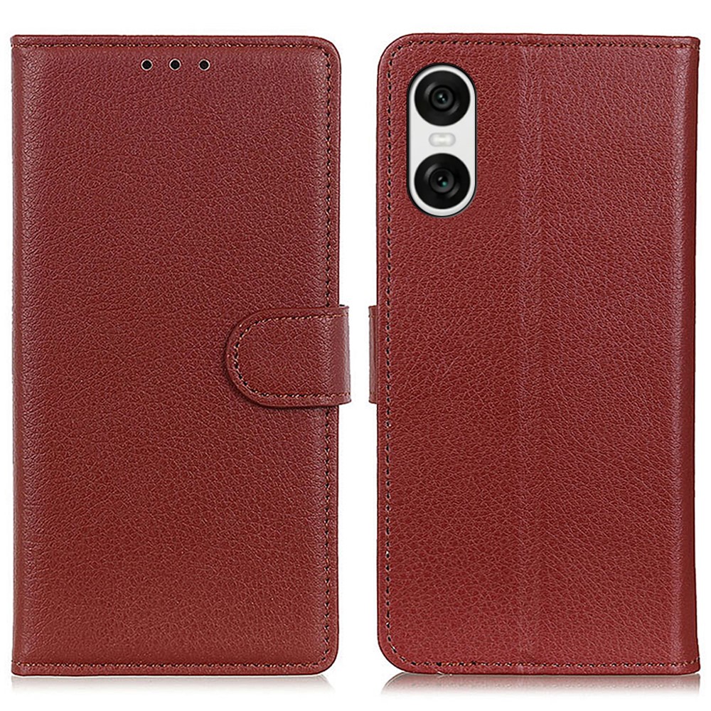  Sony Xperia 10 VI Litchi Läder Fodral Brun